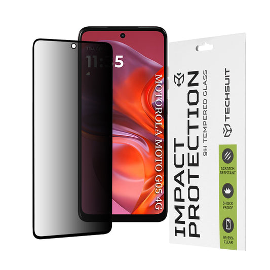 Privacy Techsuit schermbeschermfolie voor Motorola Moto E15 / G05, gehard glas, full glue, 111D