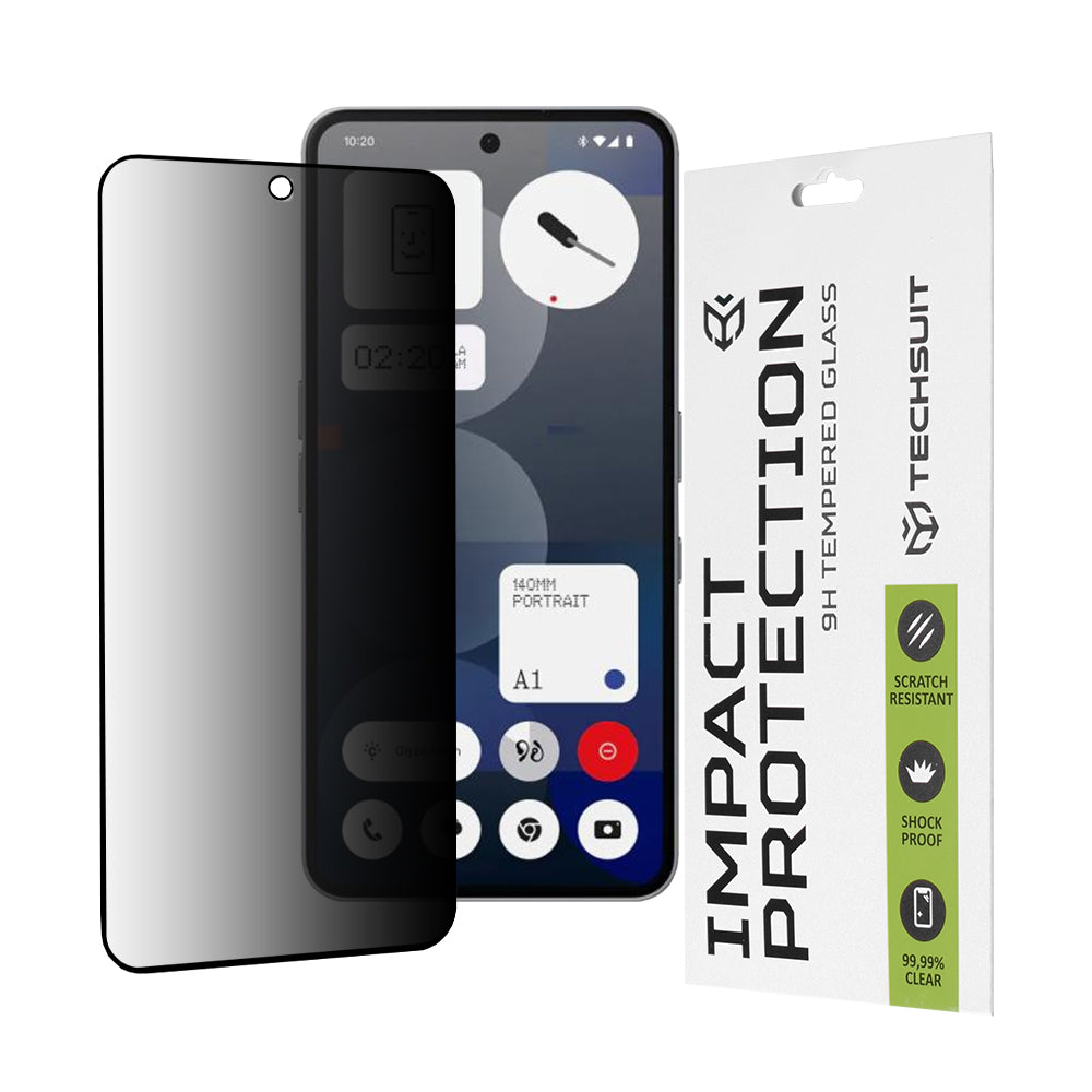 Privacy Techsuit schermbeschermfolie voor Nothing Phone (3a) / Phone (3a) Pro, gehard glas, full glue, 111D