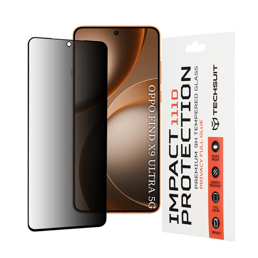Privacy Techsuit schermbeschermfolie voor Oppo Find X9 Ultra, gehard glas, volledige lijm, 111D