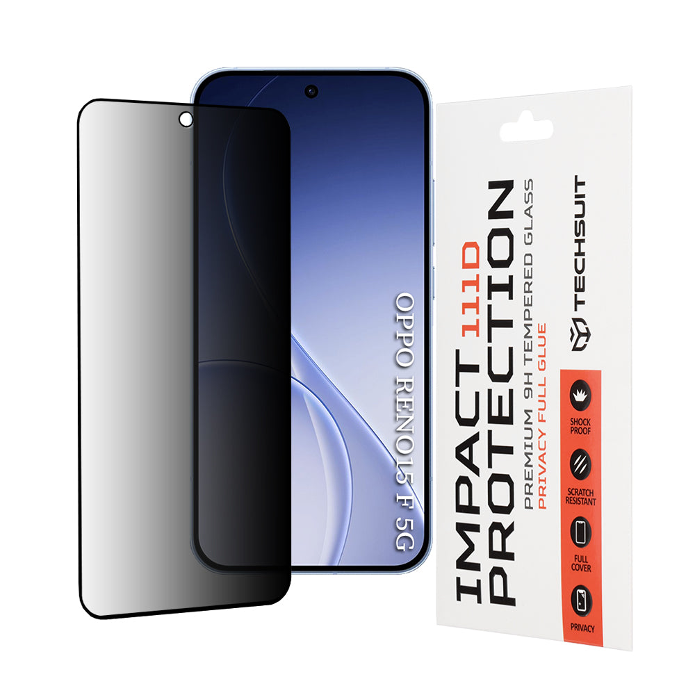 Film de protection écran Privacy Techsuit pour Oppo Reno15 FS / Reno15 F, Verre Trempé, Full Glue, 111D