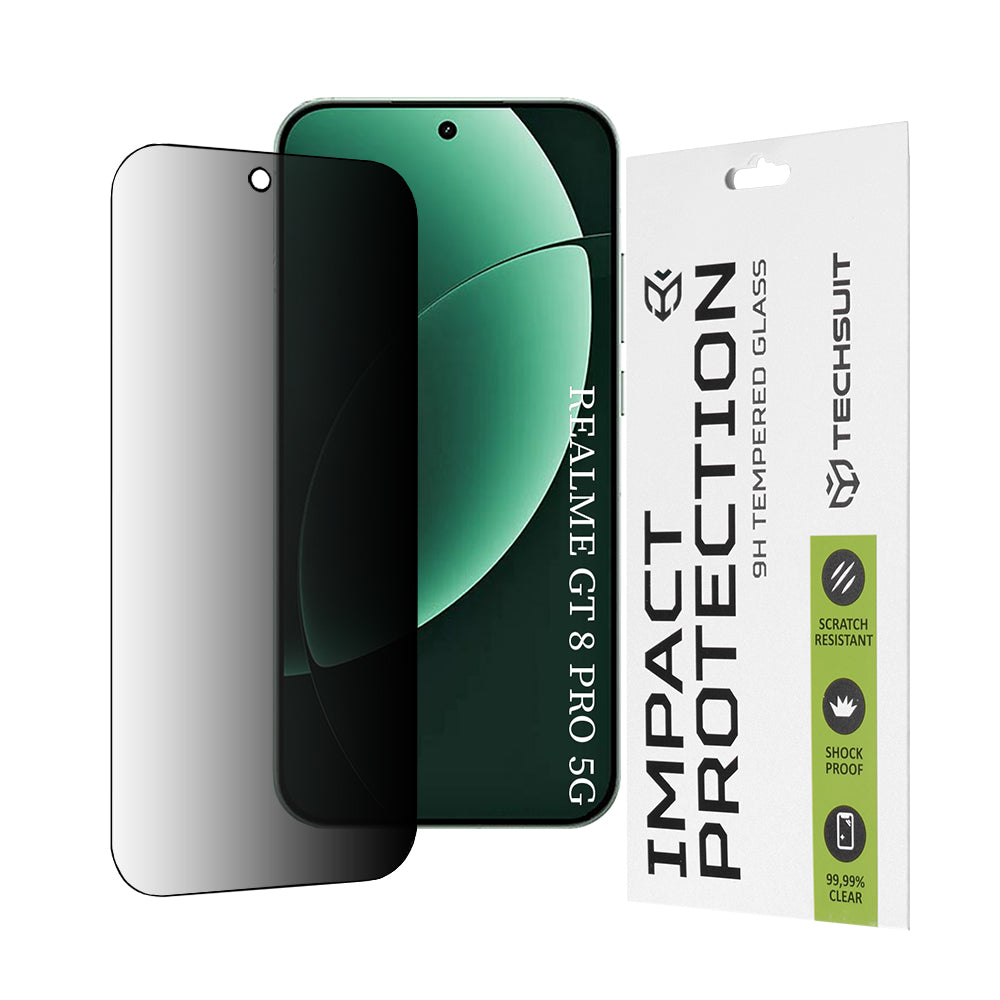 Beschermfolie Privacy Techsuit voor Realme GT 8 Pro, Gehard Glas, Volledige Lijm, 111D