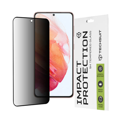 Privacy Techsuit Displayschutzfolie für Samsung Galaxy S21 5G G991, gehärtetes Glas, Full Glue, 111D