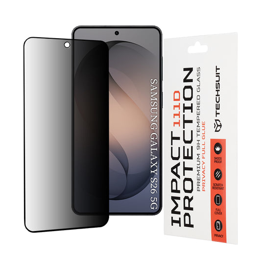 Privacy Techsuit schermbeschermfolie voor Samsung Galaxy S26, Gehard Glas, Volledige Lijm, 111D