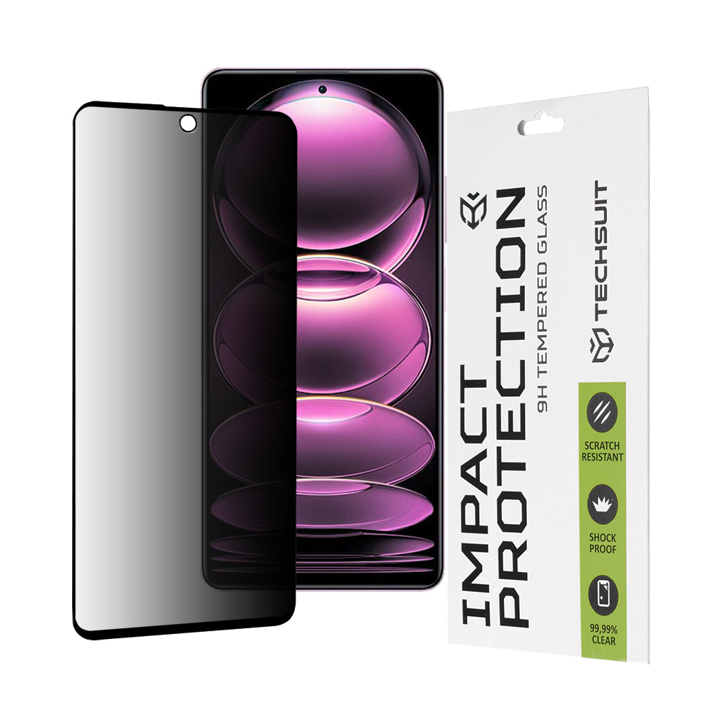 Privacy Techsuit schermbeschermfolie voor Xiaomi Poco X5 Pro / Redmi Note 12 Pro 5G / Note 12 Pro+, gehard glas, full glue, 111D