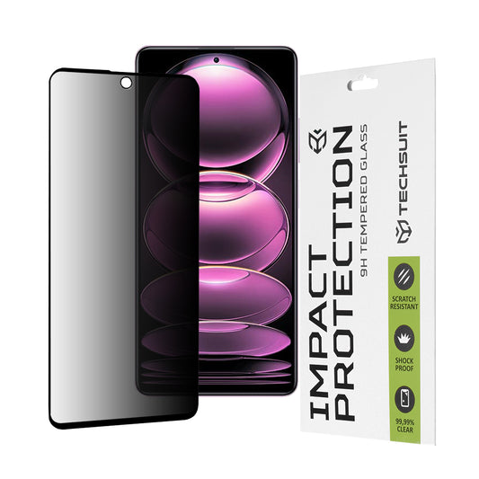 Privacy Techsuit schermbeschermfolie voor Xiaomi Poco X5 Pro / Redmi Note 12 Pro 5G / Note 12 Pro+, gehard glas, full glue, 111D