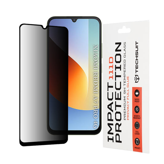 Film de protection d'écran Privacy Techsuit pour Xiaomi Redmi A7 Pro 4G, Verre Trempé, Collage Complet, 111D