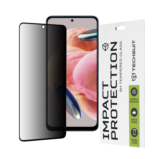 Privacy Techsuit schermbeschermfolie voor Xiaomi Redmi Note 12 4G / Poco X5 / Note 12 5G, gehard glas, volledige lijm, 111D