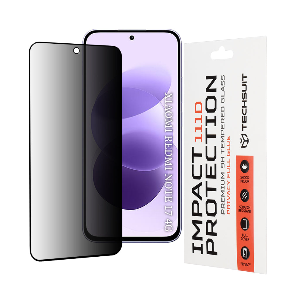 Film de protection d’écran Privacy Techsuit pour Xiaomi Redmi Note 17 4G / Note 17 5G, verre trempé, adhésif intégral, 111D