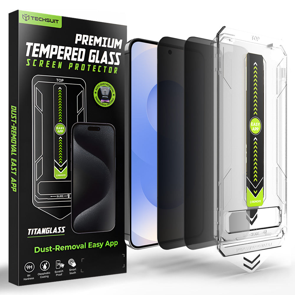 Schutzfolie Privacy Techsuit TitanGlass CrystalHD für Samsung Galaxy S26 S942, gehärtetes Glas, Full Glue, Set mit 2 Stück.
