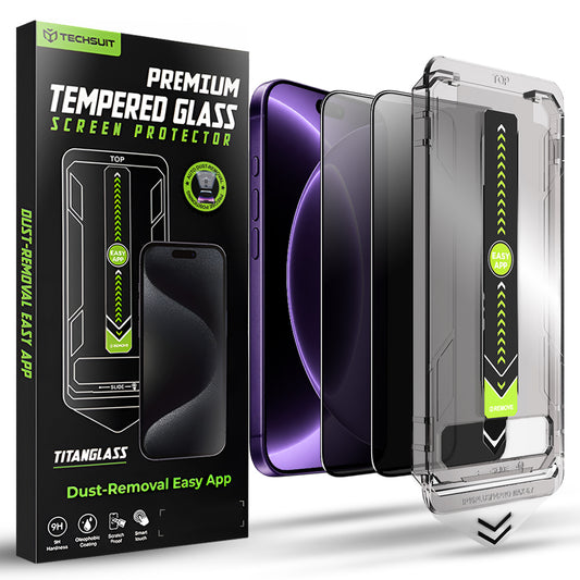 Privacy Techsuit TitanGlass schermbeschermfolie voor Apple iPhone 18 Pro, beveiligd glas, volledige lijm, set van 2 stuks