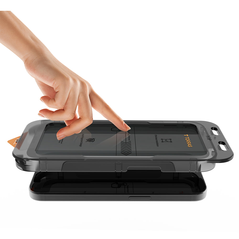 Film de protection d'écran Privacy Torras GlassGo Install Master pour Apple iPhone 16 Pro Max, Verre Sécurisé, Collage Complet