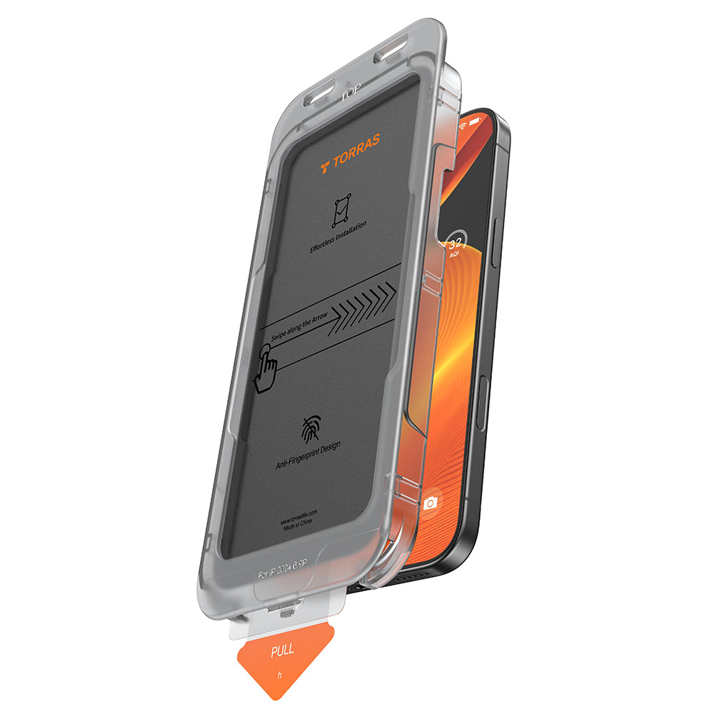 Film de protection d'écran Privacy Torras GlassGo Install Master pour Apple iPhone 16 Pro Max, Verre Sécurisé, Collage Complet