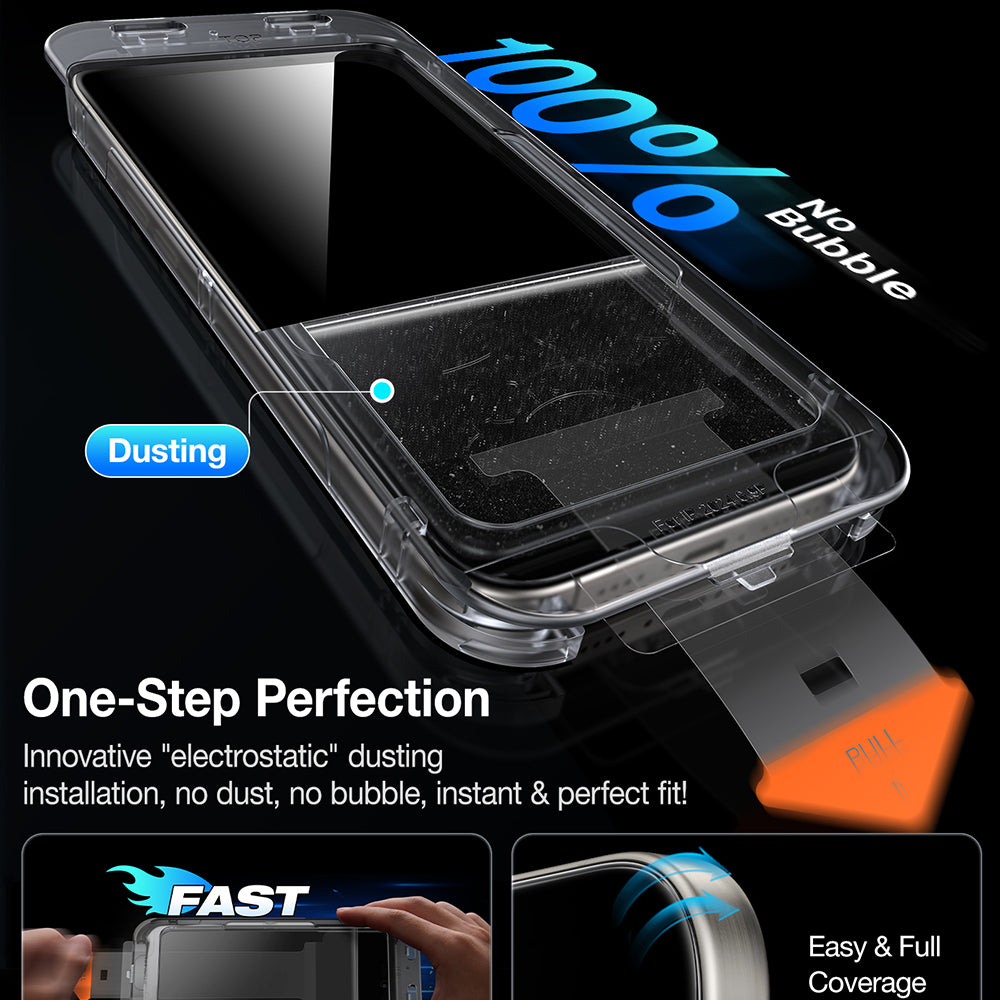 Film de protection d'écran Privacy Torras GlassGo Install Master pour Apple iPhone 16 Pro Max, Verre Sécurisé, Collage Complet