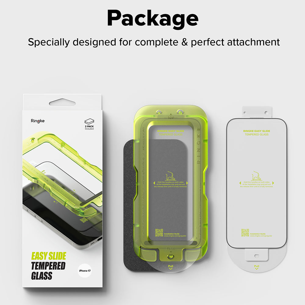 Film de protection d'écran Ringke Easy Slide pour Apple iPhone 17 Pro, Verre trempé, Collage complet, Lot de 2 pièces