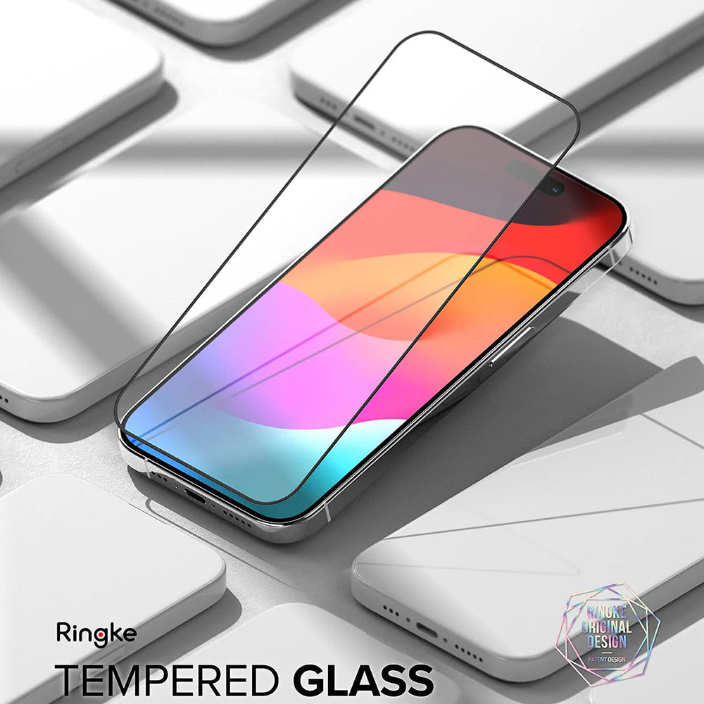 Ringke Displayschutzfolie für Apple iPhone 15 Pro, gehärtetes Glas, Full Glue, Schwarz