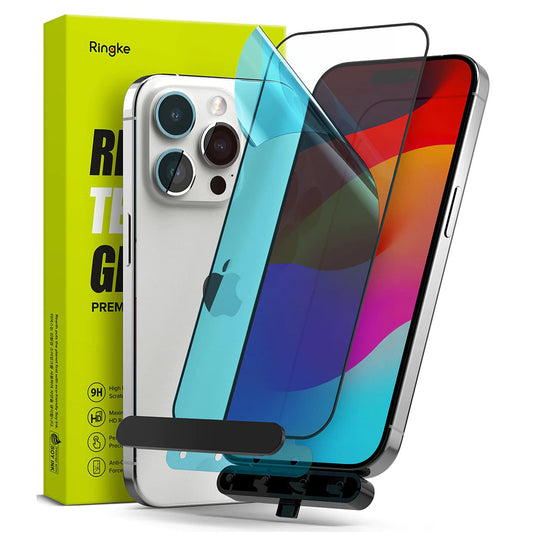 Ringke schermbeschermfolie voor Apple iPhone 15 Pro, gehard glas, volledige lijm, zwart