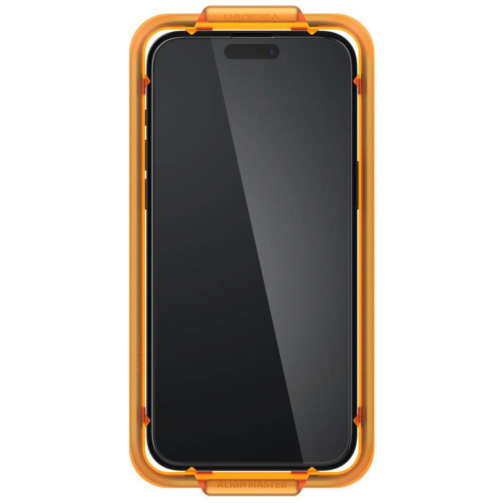 Schutzfolie Spigen GlastR Align Master für Apple iPhone 15 Plus, gehärtetes Glas, Full Glue, Set mit 2 Stück, Schwarz AGL06886