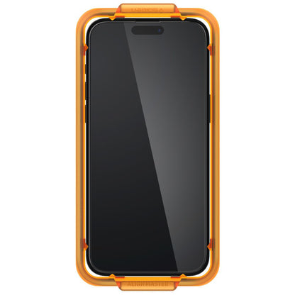 Schutzfolie Spigen GlastR Align Master für Apple iPhone 15, gehärtetes Glas, Full Glue, Set mit 2 Stück, Schwarz AGL06906