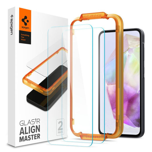 Schermbeveiligingsfolie Spigen GlastR Align Master voor Samsung Galaxy M35 / A35 5G A356, Gehard Glas, Volledige Lijm, Set van 2 stuks AGL07772