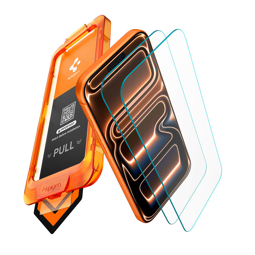 Spigen GlastR AlignMaster S Displayschutzfolie für Apple iPhone 18 Pro / 17 Pro, gehärtetes Glas, Full Glue, 2 Stück Set AGL10105