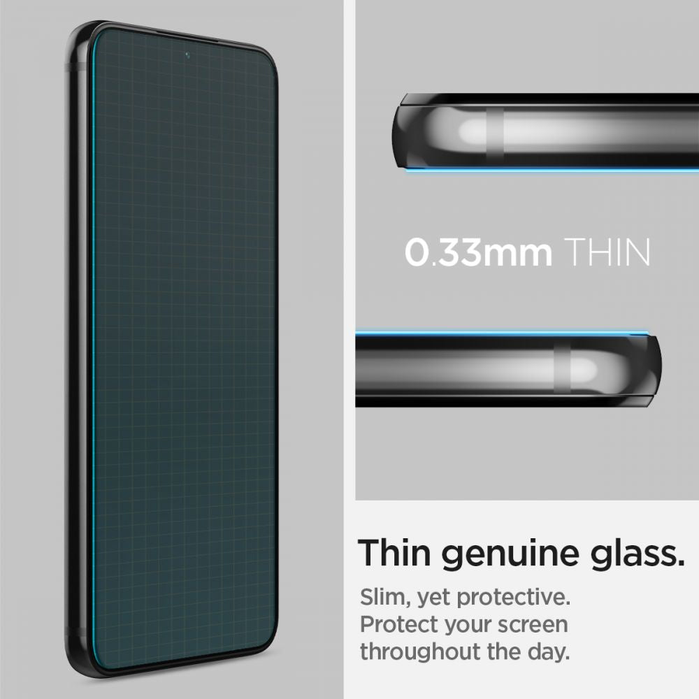 Spigen GlastR EZ FIT Displayschutzfolie für Samsung Galaxy S22 5G S901, gehärtetes Glas, Full Glue, 2 Stück Set AGL04151