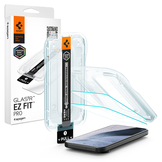 Spigen GlastR EZ FIT Pro schermbeschermfolie voor Google Pixel 11 Pro / 11, gehard glas, volledige lijm, set van 2 stuks AGL11480