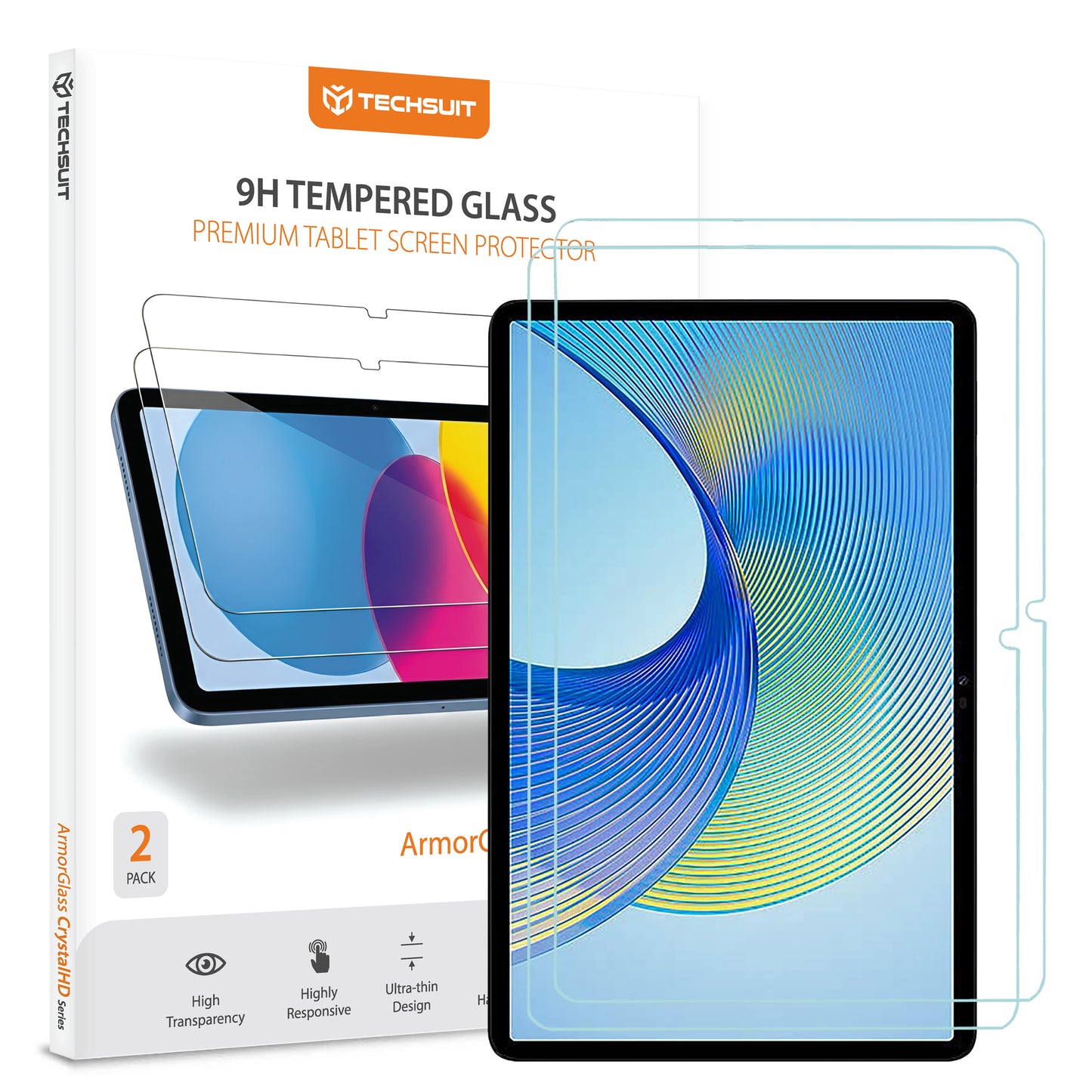 Schutzfolie Techsuit ArmorGlass CrystalHD für Honor Pad X9a / X9, gehärtetes Glas, Full Glue, Set mit 2 Stück