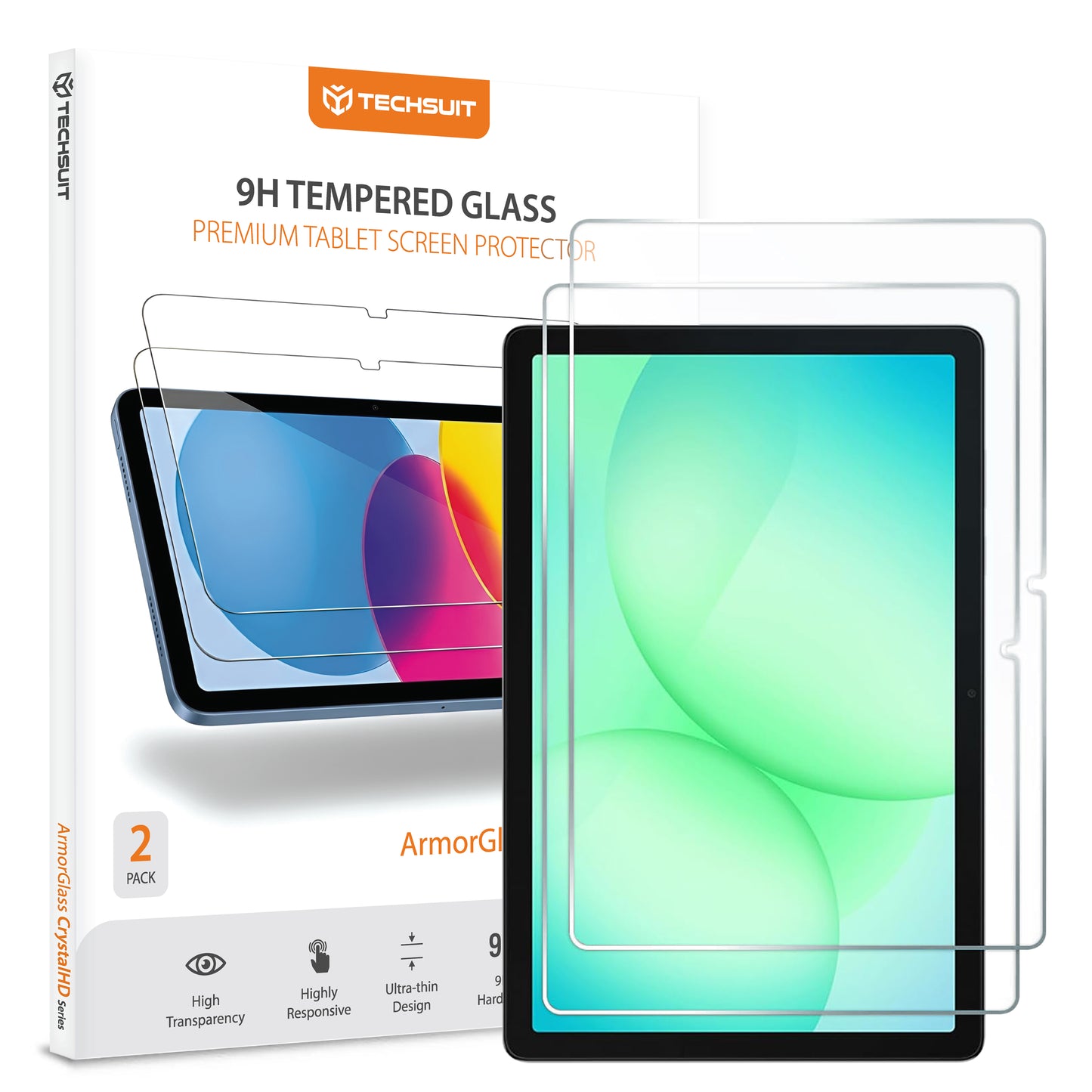 Beschermfolie Techsuit ArmorGlass CrystalHD voor Samsung Galaxy Tab A11+ / Tab A9+, Gehard Glas, Volledige Lijm, Set van 2 stuks