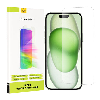 Techsuit Clear Vision Displayschutzfolie für Apple iPhone 16 Plus / 15 Plus / 15 Pro Max, gehärtetes Glas, Vollkleber