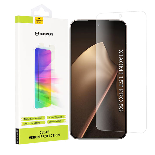 Film de protection d'écran Techsuit Clear Vision pour Xiaomi 15T Pro, Verre Trempé, Full Glue, Transparent
