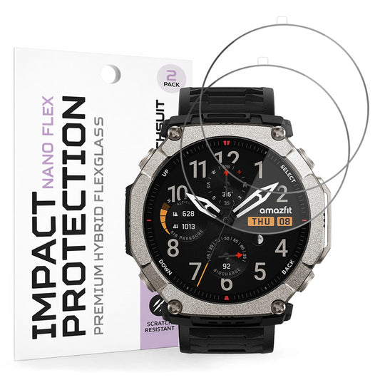 Film de protection d'écran Techsuit Nano Flex pour Amazfit T-Rex Ultra 2, Plastique, Lot de 2 pièces, Noir