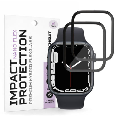 Film de protection d'écran Techsuit Nano Flex pour Apple Watch Series 9 / 8 / 7 41mm, Plastique, Set de 2 pièces, Noir