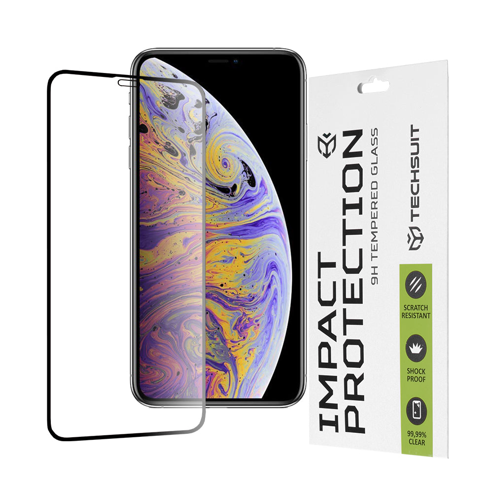 Techsuit Screen Protector Film for Apple iPhone 11 Pro Max / XS Max, Tempered Glass, Full Glue, 111D, Black