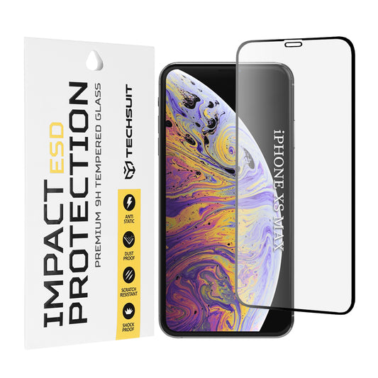 Film de protection d'écran Techsuit pour Apple iPhone 11 Pro Max / XS Max, Verre trempé, Collage intégral, Noir