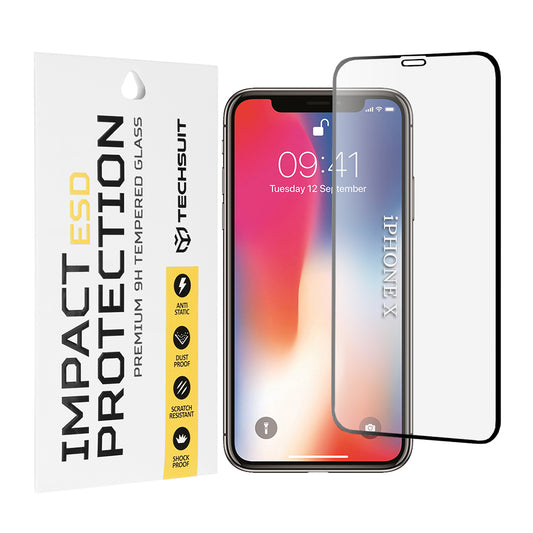 Film de protection d'écran Techsuit pour Apple iPhone 11 Pro / XS / X, Verre trempé, Full Glue, Noir