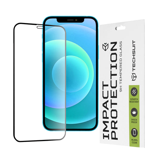 Techsuit schermbeschermfolie voor Apple iPhone 12 / 12 Pro, gehard glas, full glue, 111D, zwart