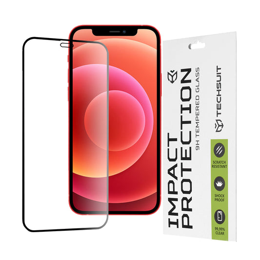 Techsuit schermbeschermfolie voor Apple iPhone 12 mini, gehard glas, full glue, 111D, zwart