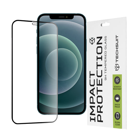 Techsuit schermbeschermfolie voor Apple iPhone 12 Pro Max, gehard glas, full glue, 111D, zwart