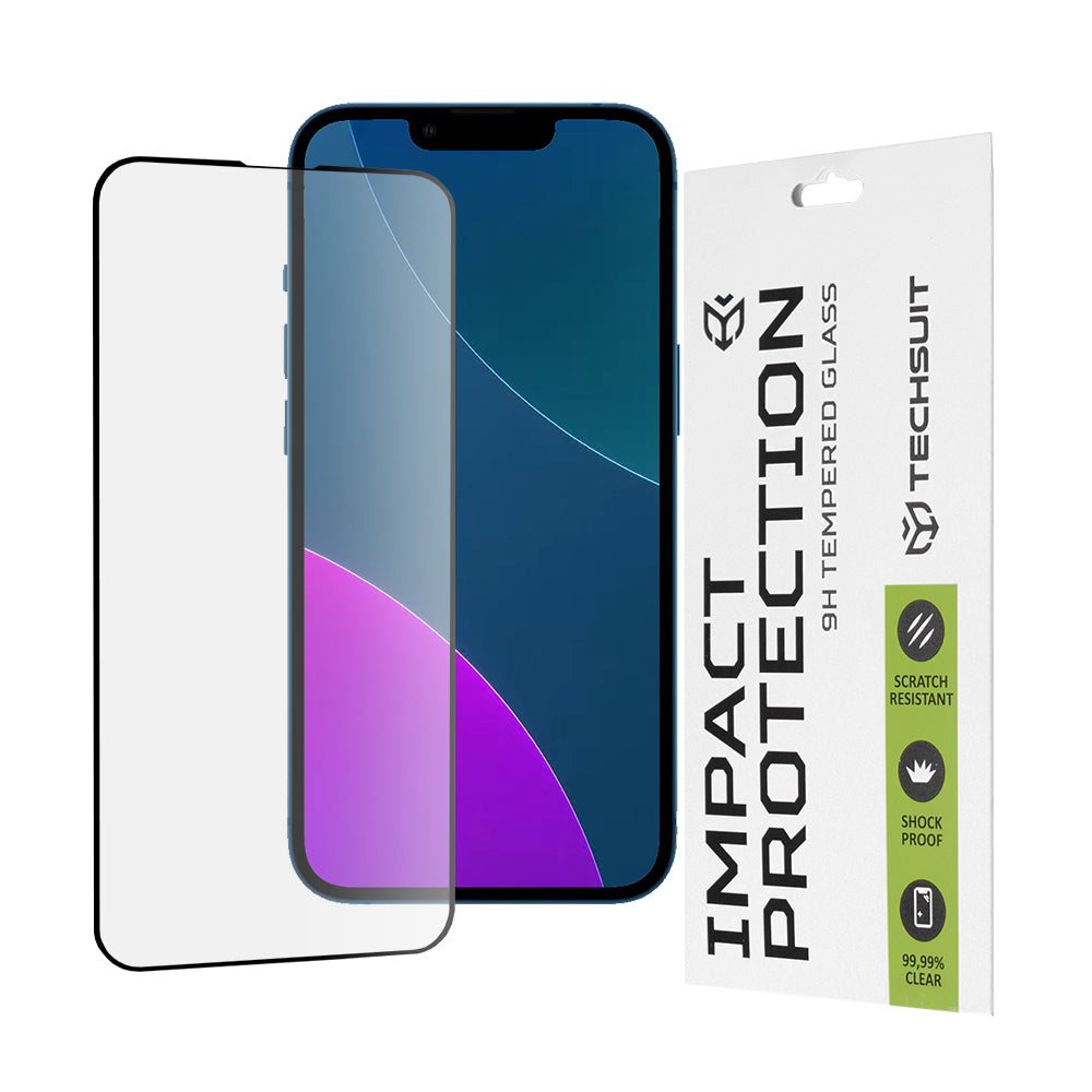 Techsuit Displayschutzfolie für Apple iPhone 13 mini, gehärtetes Glas, Full Glue, 111D, Schwarz