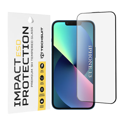 Techsuit Displayschutzfolie für Apple iPhone 14 / 13 Pro / 13, gehärtetes Glas, Full Glue, Schwarz