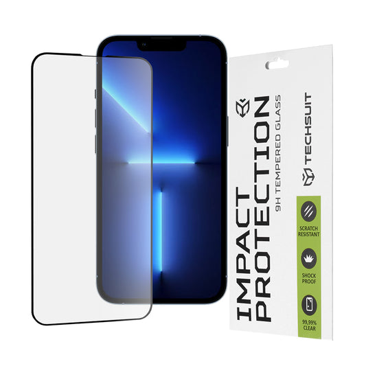 Techsuit schermbeschermfolie voor Apple iPhone 14 Plus / 13 Pro Max, gehard glas, full glue, 111D, zwart