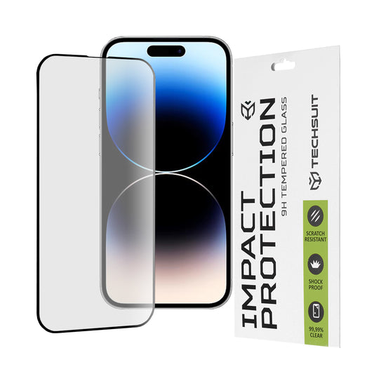 Techsuit schermbeschermfolie voor Apple iPhone 14 Pro, gehard glas, full glue, 111D, zwart