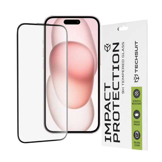 Film de protection d'écran Techsuit pour Apple iPhone 16 / 15, Verre trempé, Full Glue, 111D, Noir