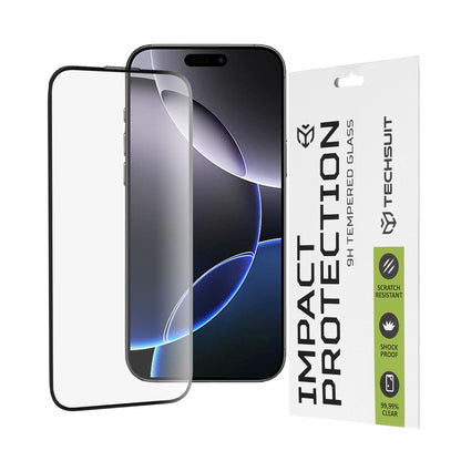 Film de protection d'écran Techsuit pour Apple iPhone 16 Pro Max, Verre trempé, Full Glue, 111D, Noir