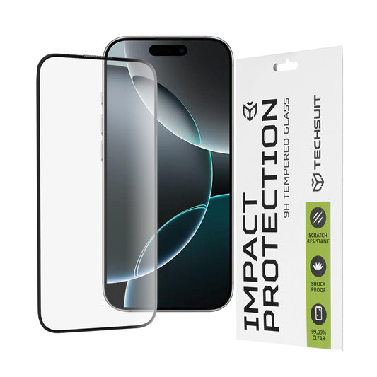 Film de protection d'écran Techsuit pour Apple iPhone 16 Pro, Verre trempé, Full Glue, 111D, Noir
