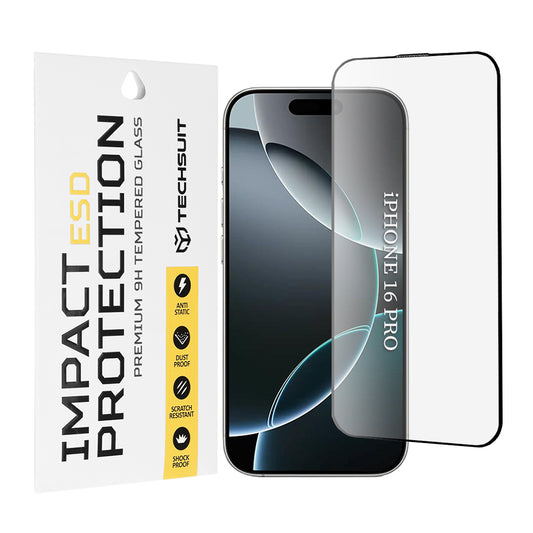 Film de protection d'écran Techsuit pour Apple iPhone 16 Pro, Verre trempé, Full Glue, Noir