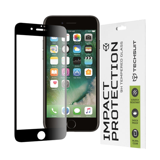 Techsuit schermbeschermfolie voor Apple iPhone SE (2022) / SE (2020) / 8 / 7, gehard glas, full glue, 111D, zwart