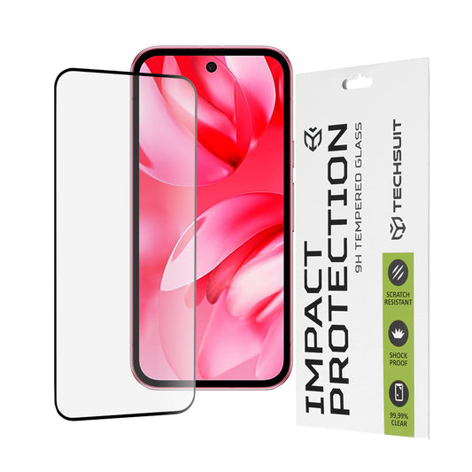 Techsuit schermbeschermfolie voor Google Pixel 9a, gehard glas, full glue, 111D, zwart