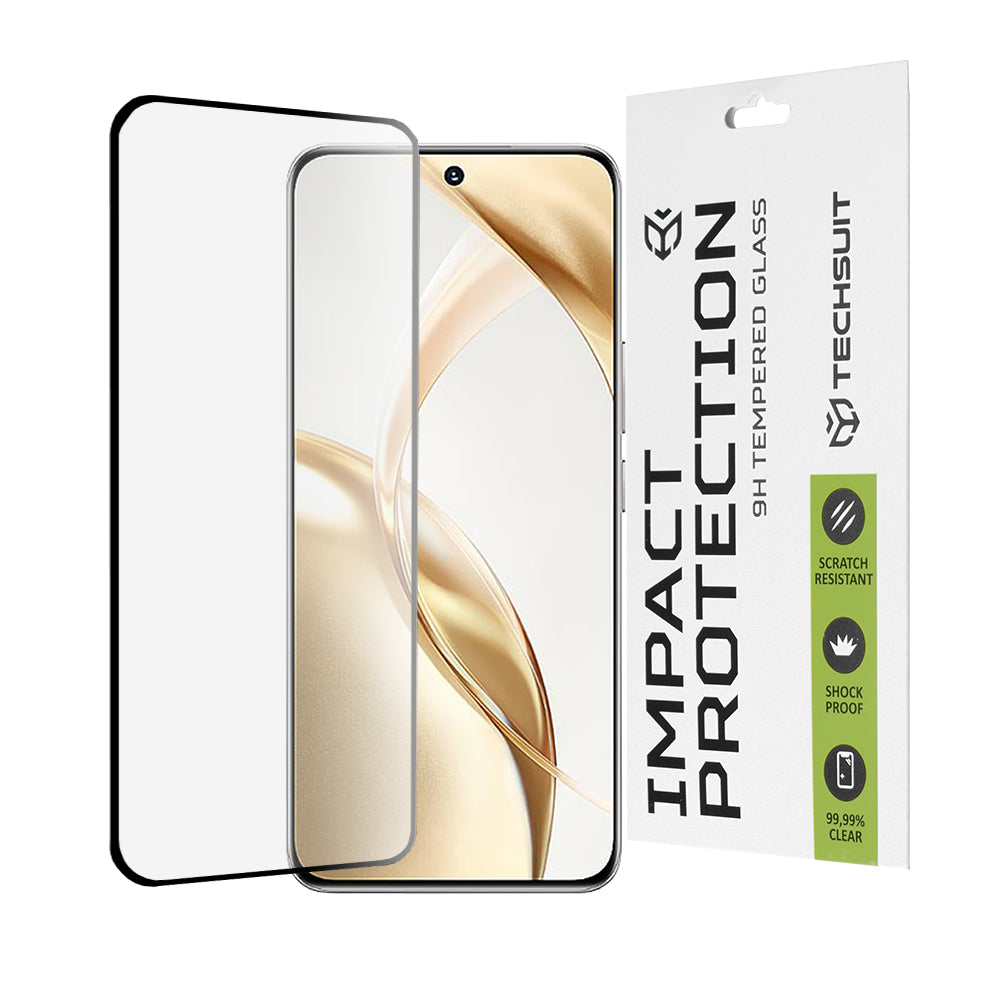 Film de protection d'écran Techsuit pour Honor 200, Verre Trempé, Full Glue, 111D, Noir