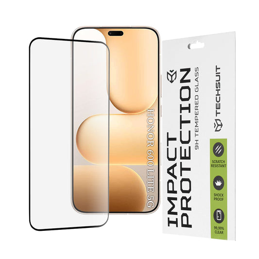Techsuit schermbeschermfolie voor Honor 600 Lite, Gehard Glas, Volledige Lijm, 111D, Zwart